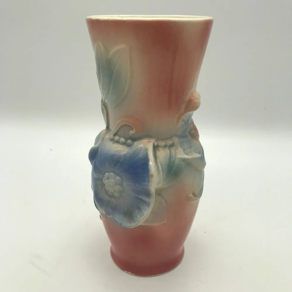 Vintage Royal Copley Pottery Carol's Corsage Pink Blue Floral Relief Vase 7 inch
